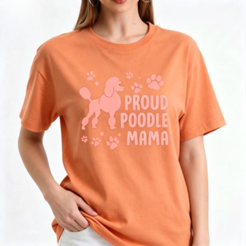 Unisex 100 Cotton Tshirt Proud Poodle Mama Graphic Tee Poodle Dog Paw Print Pet Lover Casual Crew Neck Tops