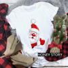 Casual Cute Cartoon Christmas Santa Graphic Female T-Shirt 90S Funny Summer Tees Loose White Blouse Short Sleeve O-Neck Crop Top