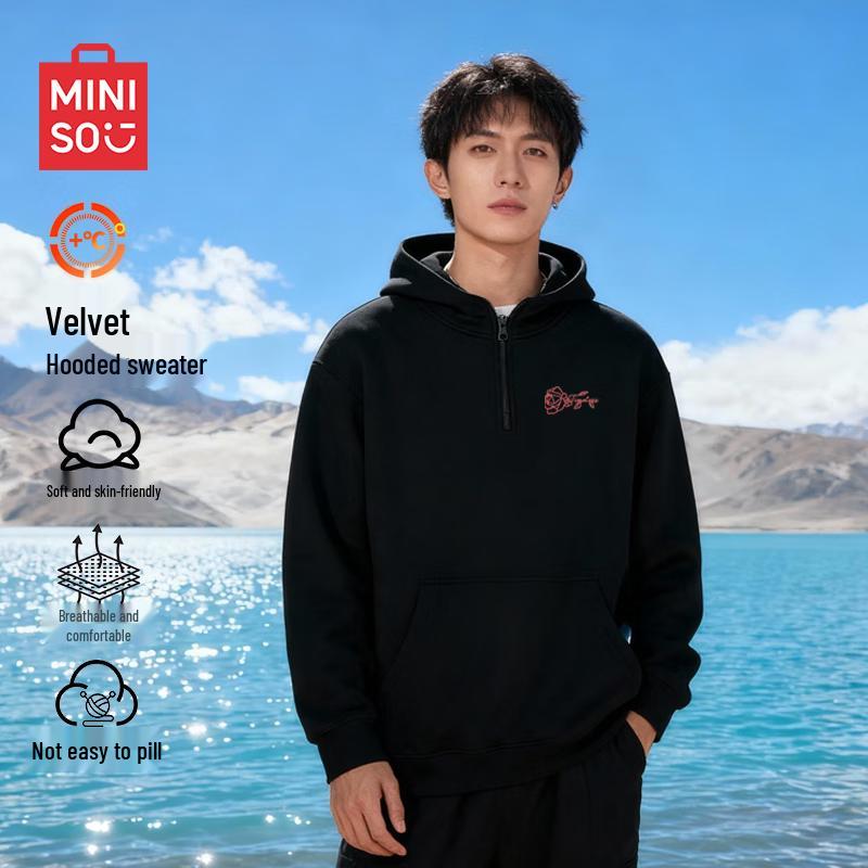 MINISO Men's Fleece Lined Half-Zip Hooded Pullover