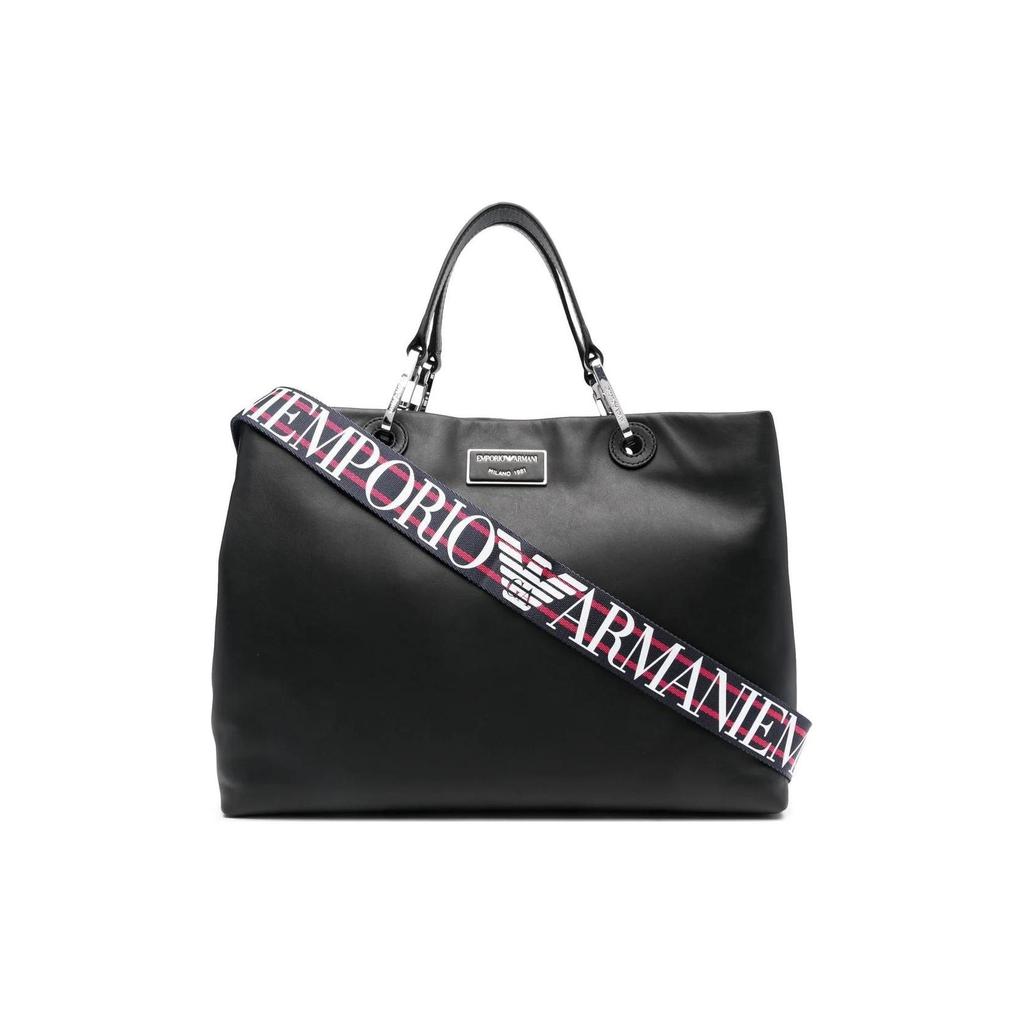 Emporio Armani Brand Logo Detachable Adjustable Shoulder Strap Leather Crossbody Handbag Women handbag Black Y3D165-Y478E-80001