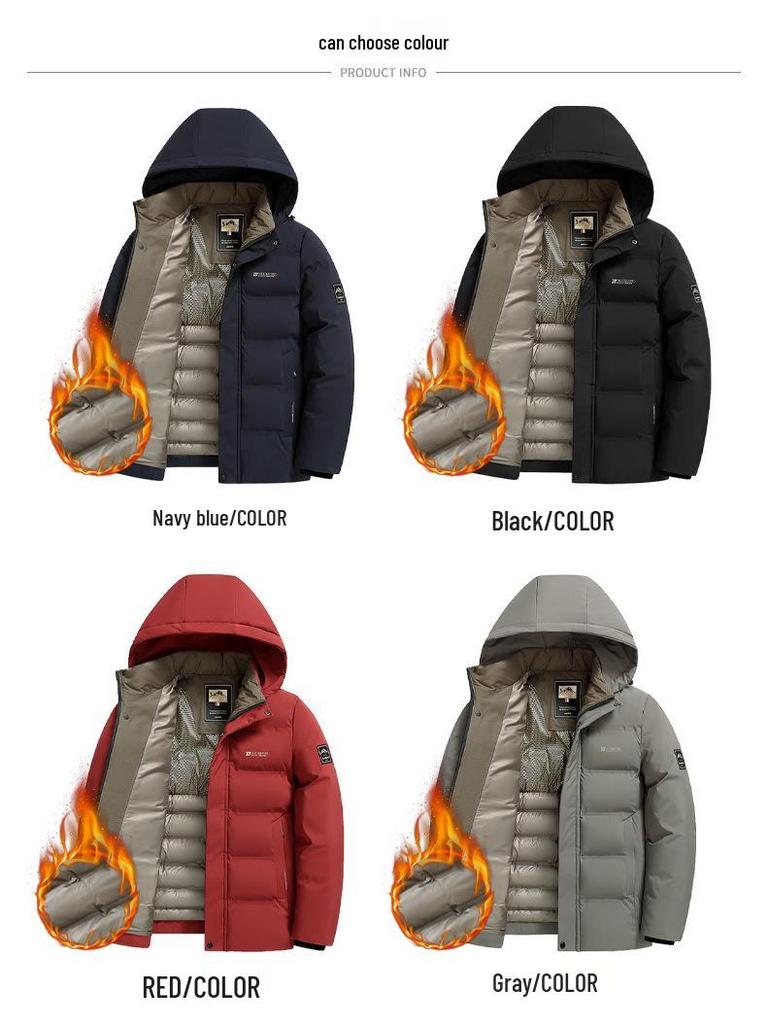 Men's Mid-Age Hooded Plus Size Winter Puffer Jacket - Casual Thick Warm Cotton Coat