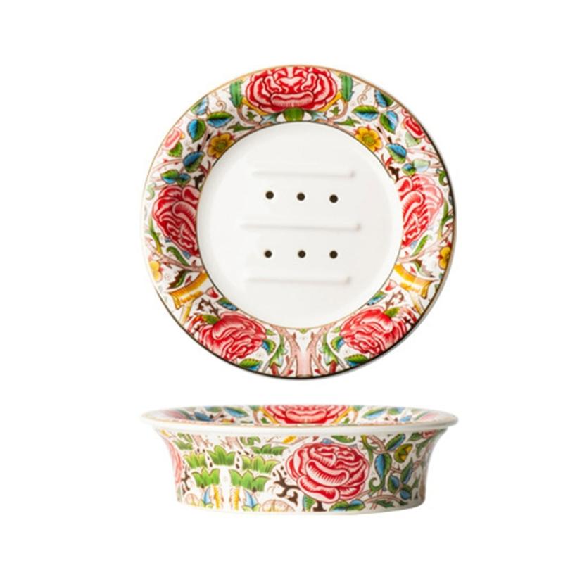 

Керамическая мыльница с расписанным вручную цветком, подставка для мыла для элегантного украшения ванной комнаты, держатель для мыла с высокотемпературным обжигом