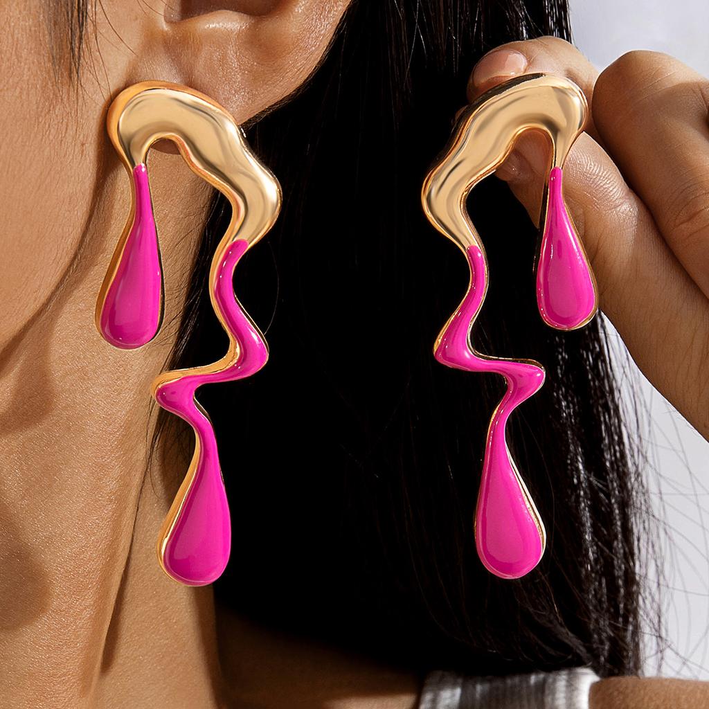 Fashion Multi-color Alloy Dripping Oil Irregular Earrings Niche Personality Liquid Design Sweet Cool Earrings