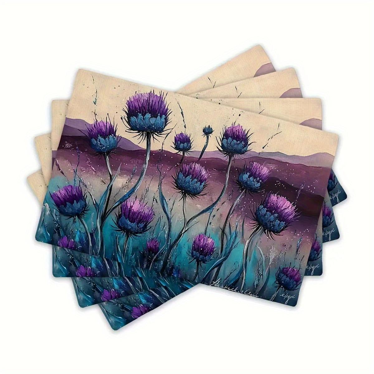 

4-piece set of purple thistle placemats-elegant Scottish thistle pattern suitable for restaurant, kitchen and home dining scenes 30x45cm-4PC