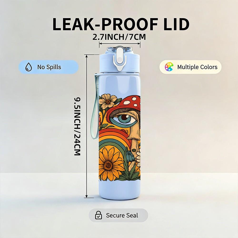1PC Sunflower Surprised Eye Art 750ml Color Plastic Sports Water Bottle Leakproof Flip Straw Lid For Sports Office Home Use