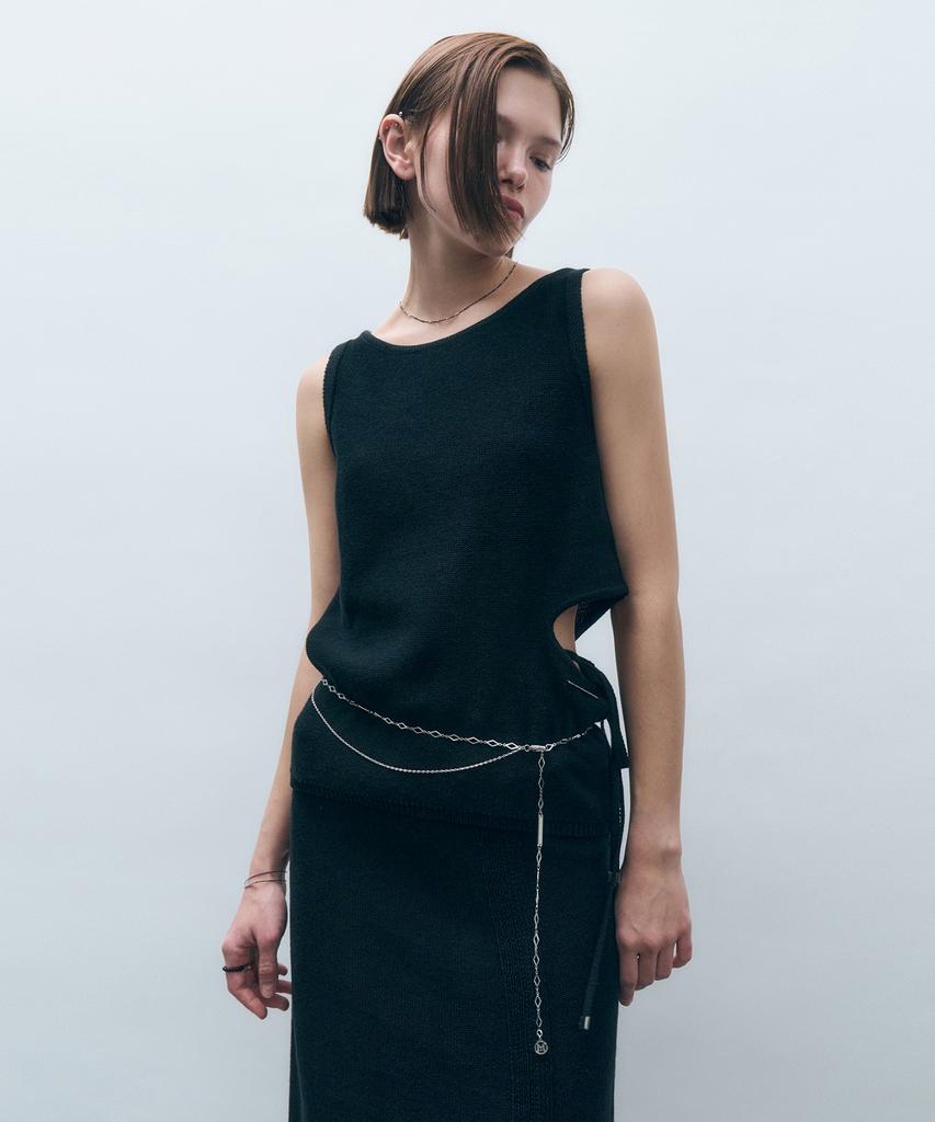 MONGDOL Side Slit Knit Sleeveless Black Mdkt109Black