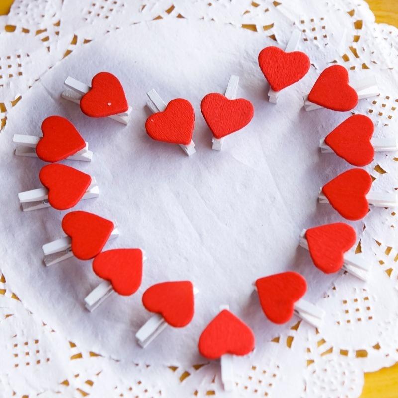 Ny 15 stk koreansk hjerteformet hjerteklemme Trehjerte treklemme DIY treklemme Notes mappe