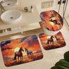 Colorful Horse Shower Curtain Sets With Rugs Toilet Lid Cover And Bath Mat Abstract Sunset Landscape Nature Animal Shower Curtai