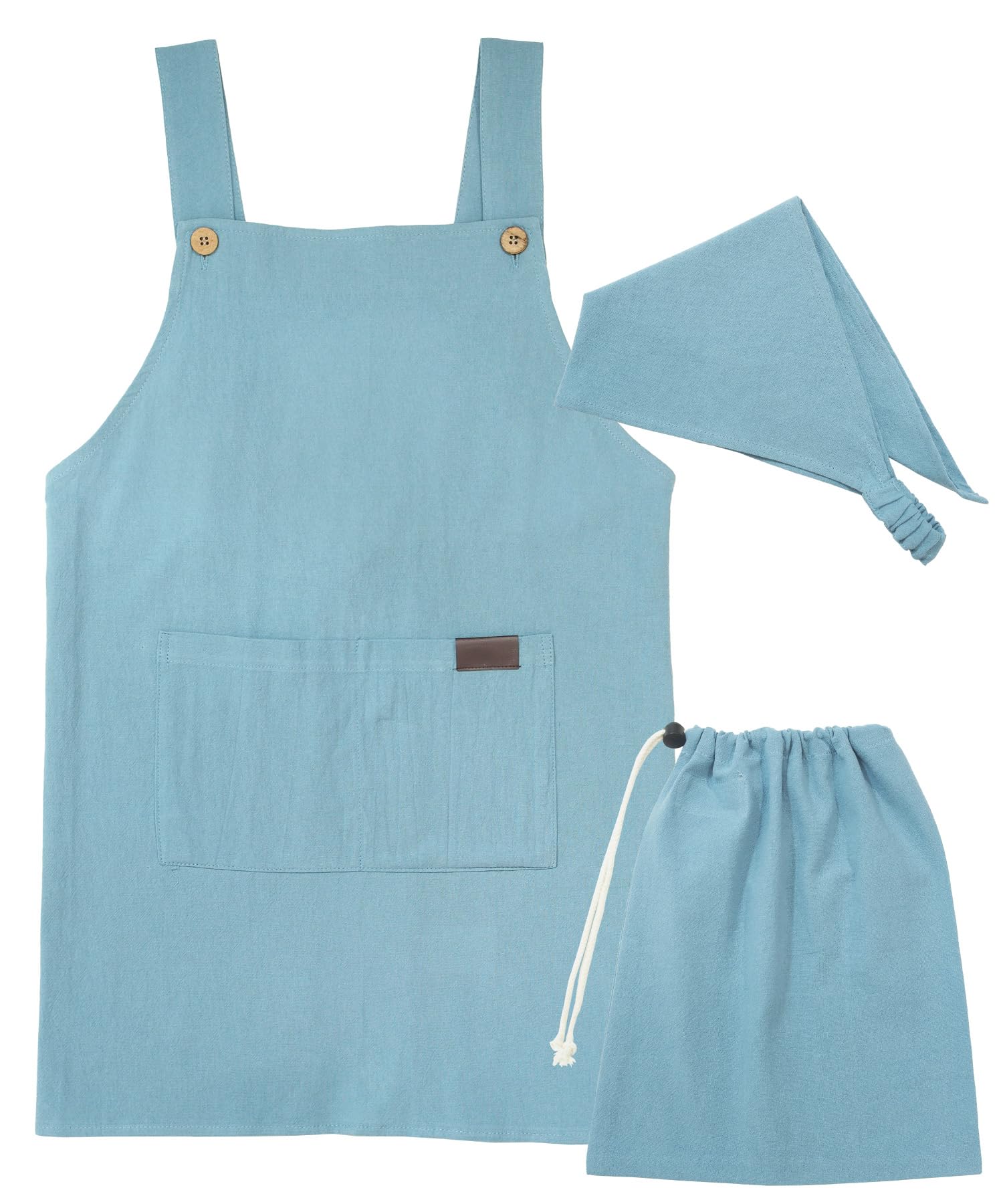 

ON NISHIKI Kids Apron Set 3-Piece Cotton Blue Triangle Bandana Drawstring Bag Skin-Friendly Lightweight Elementary School with Pocket