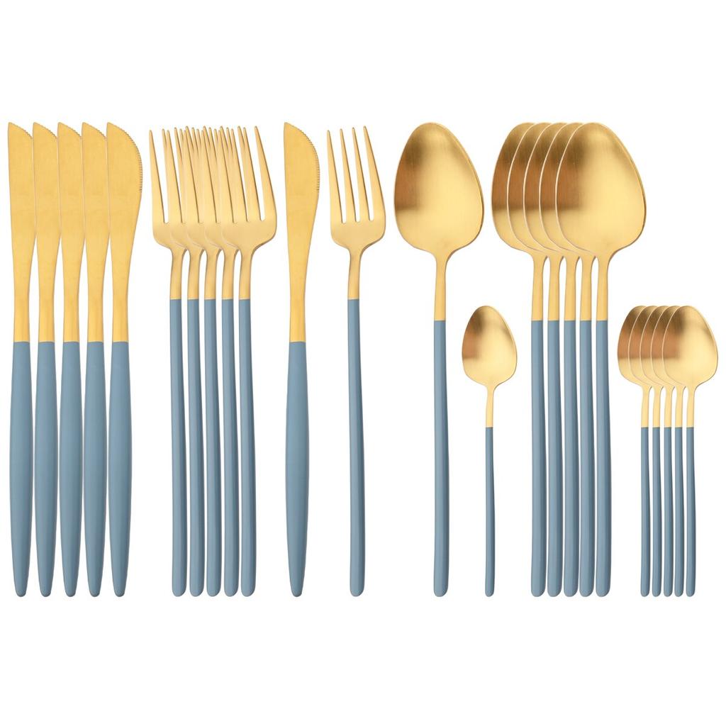 24Pcs Gold Cutlery Set 304 Stainless Steel Dinnerware Set Dinner Knives Forks Coffee Spoon Silverware Kitchen Flatware Tableware