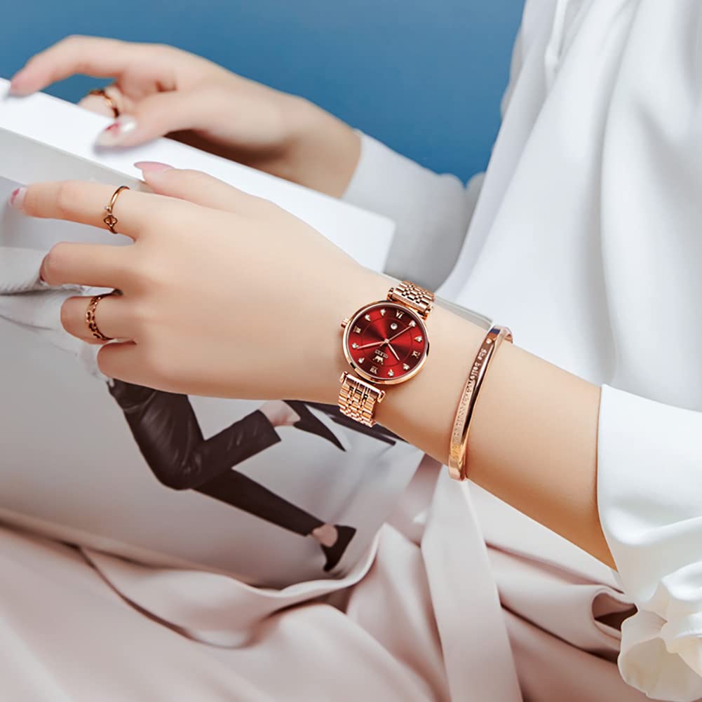 OLEVS Arm Japanese Ultra Rose Stainless Steel Stylish Water Resistant Watch Bracelet Pink Day Gift for Watch for Christmas Gift OLEVS Women's Watch,