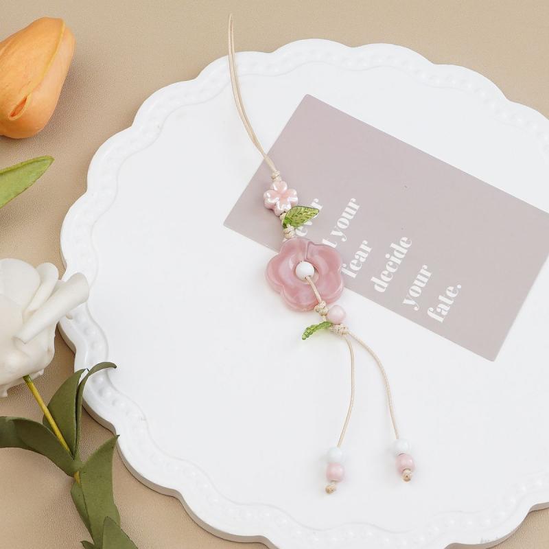 

1 шт. Милый брелок для телефона с безопасной пряжкой в виде цветущей вишни, Кавайный бисерный шнурок для телефона для девочек, Подвеска для сумки, камеры розовый