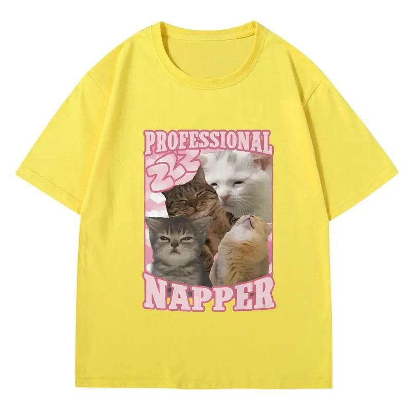 Professional Napper Funny Cat Meme Tshir Women Casual Tshirt Vintage Fashion Aesthetic T Shirts Streetwear Graphic T Shirts YK
