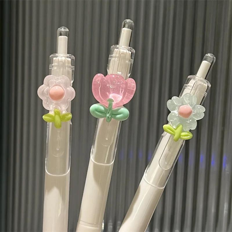 2 stk Søt Tulipan Blomsterhode Gelpenn 0,5 mm ST Hurtigtørkende Student Notater Test Skrivesaker Skrivepenn Kawaii Skoleutstyr