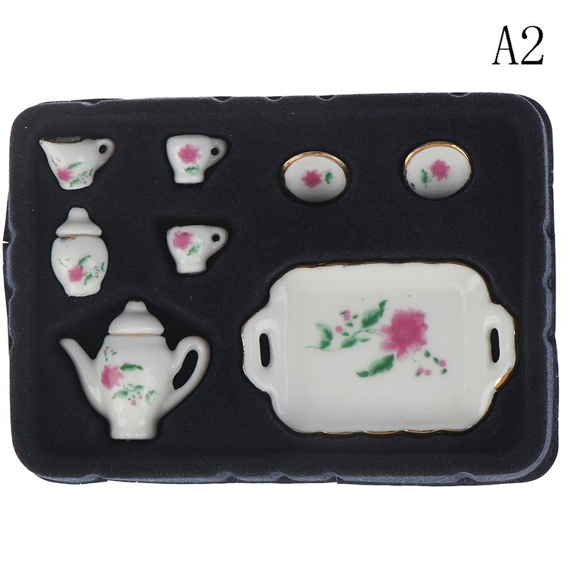1Set Ceramic Scale 1:12 Doll House Miniature Porcelain Tea Cup Set Tableware Kitchen Dollhouse Teapot DIY Toys