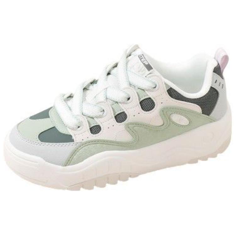 Xtep Comfortable Trendy Slip Resistant Wear Resistant Low Top Skate Shoes Women sneaker White Green 976418310042-6 36