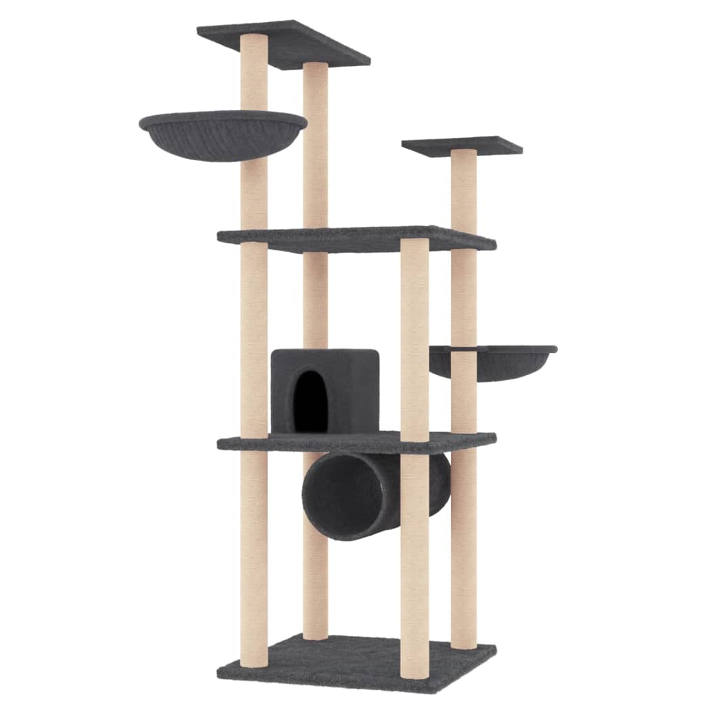 Cat Tree with Sisal Scratching Posts Dark Grey 141 Cm