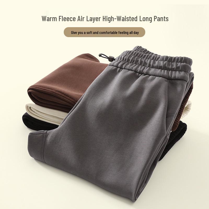 

Lulu Women s Plus Velvet Elastic Waist Straight-Leg Casual Pants for Autumn and Winter Medium