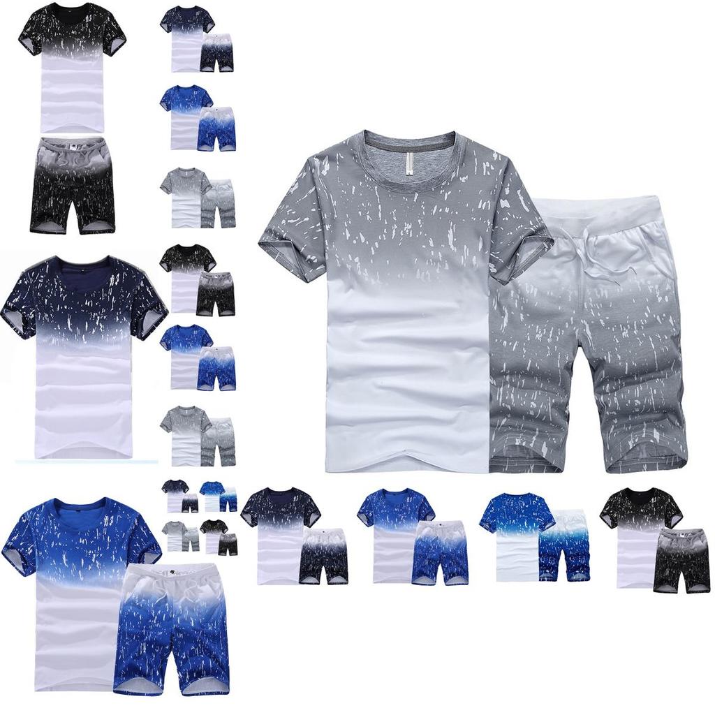 Crew Mens Neck Gradient Tshirtshorts Tracksuits Set Gym Jogging Running Pants