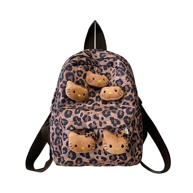Schoolbag Plush Leopard Cat Backpack Kitty Cat Retro Mini Storage Bag Commuter Travel Babes Backpack
