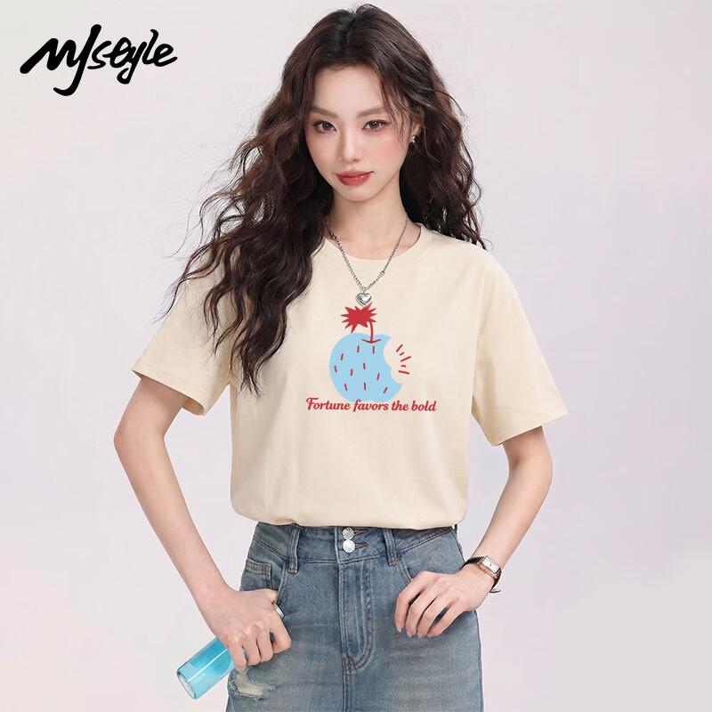 MJ STYLE Women's Pure Cotton Round Neck Short Sleeve T-shirt