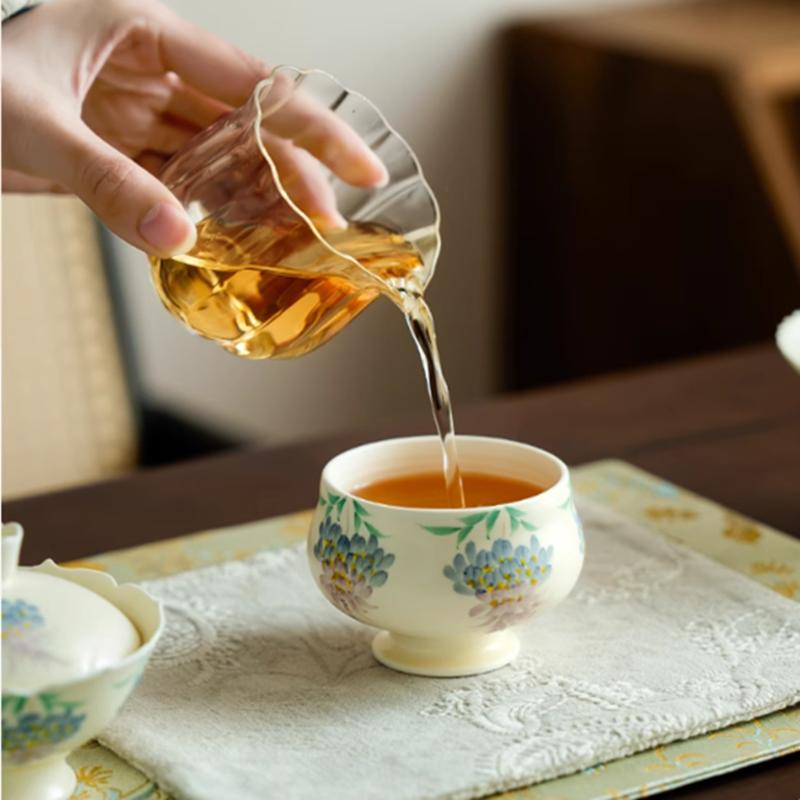 1 Pc Chinese Creative Ceramic Tea Cup Handmade Flowers Teacup Household Beauty Tea Bowl Travel Personal Meditation Cup Tea Set