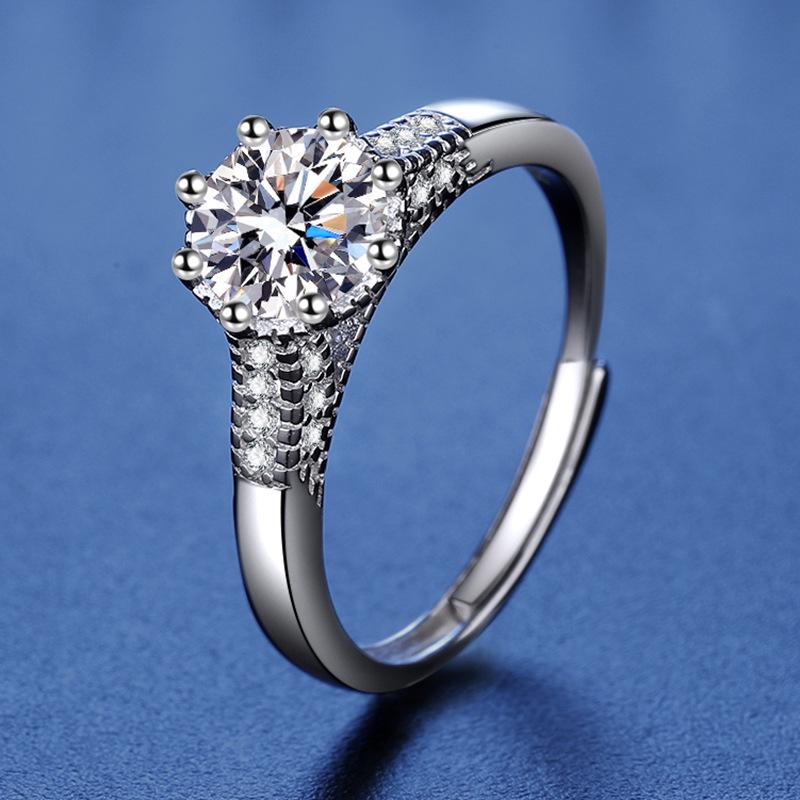 925 Sterling Silver Moissanite Love Ring, PT950 White Gold Plated, Colorfast Luxury Women's Band