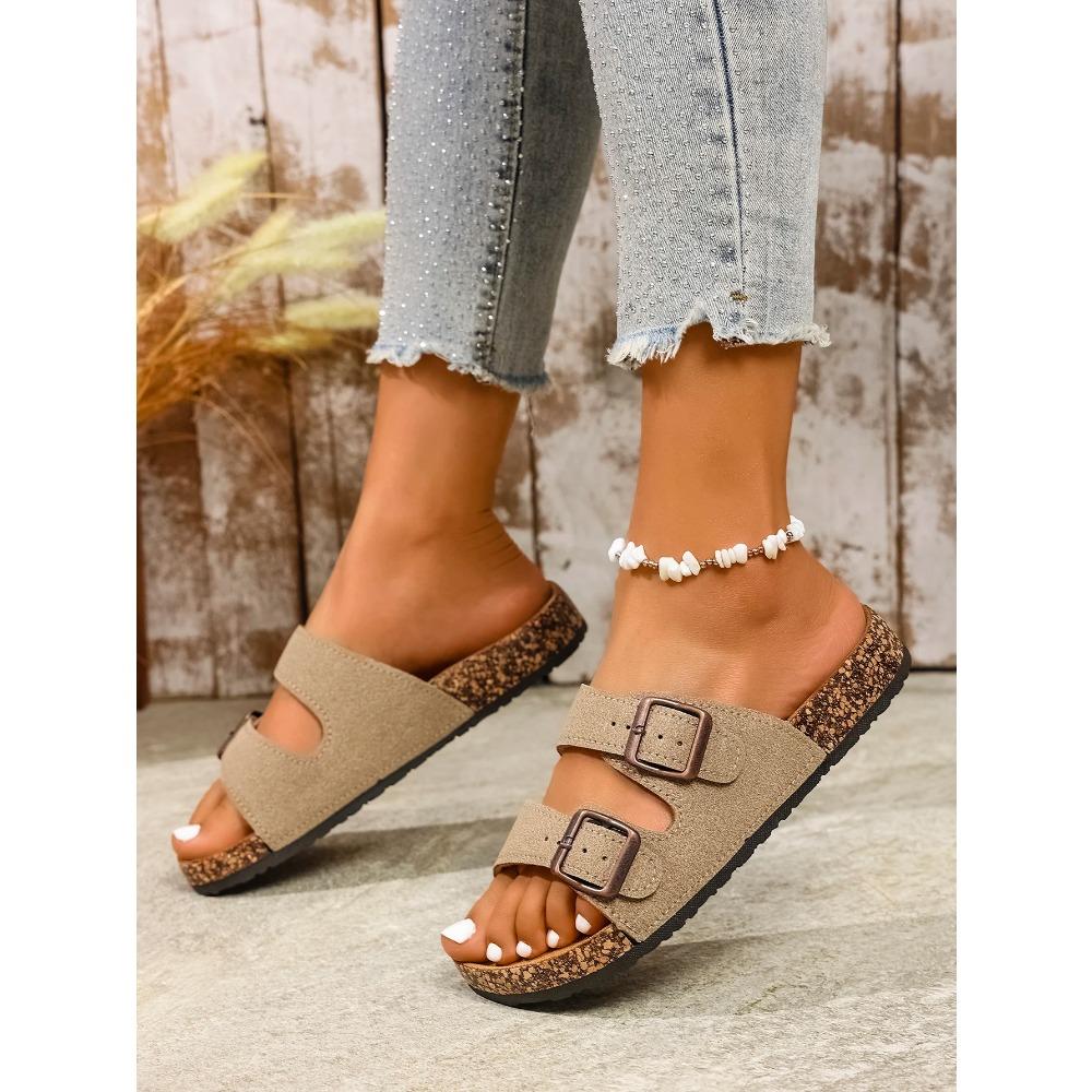 

Women s Teen Mules New Spring and Summer Vintage Casual Slip-On Shoes Pu Upper Double Strap Half Slippers with Adjustable Buckle 46