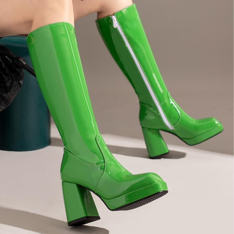 Black White Red Knee High Boots Women Platform Winter Autumn Shoes Ladies Sexy Patent Women's Long Shoes Boot Large Size 45