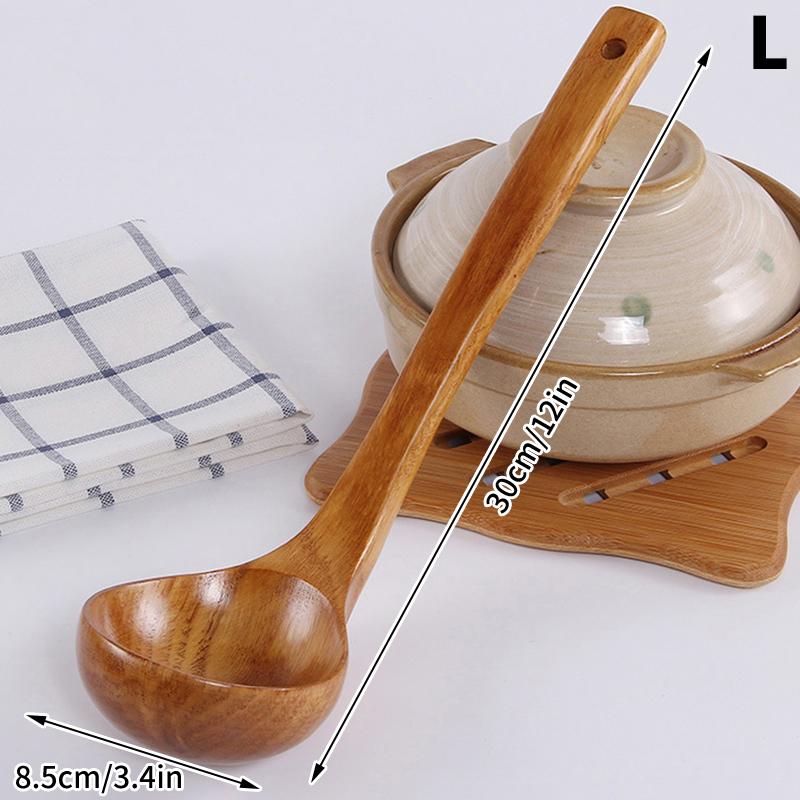 

1 шт. Большая деревянная ложка с длинной ручкой, суповая ложка, деревянная японская ложка для супа рамен, лапши, кухонная ложка для приготовления пищи, смешивания, сервировки, столовая посуда L
