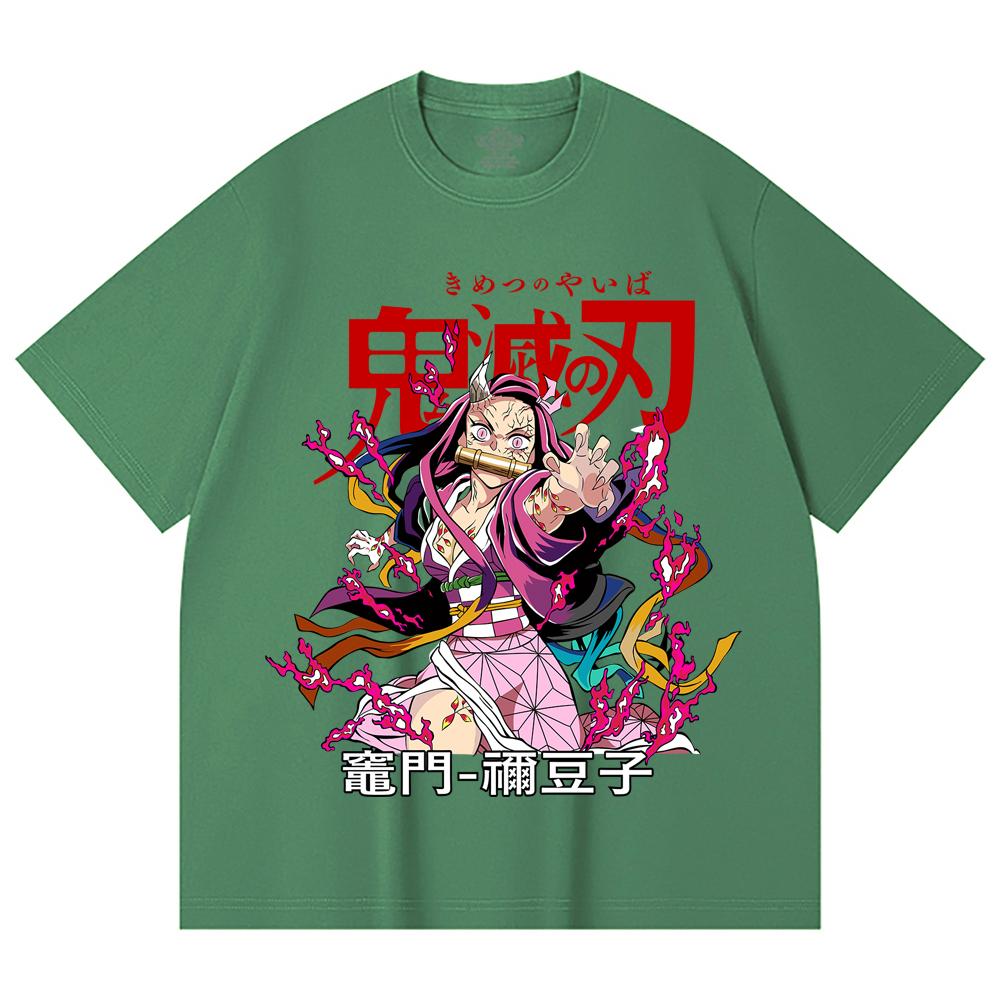230 g/m² 100% Baumwolle Demon Slayer V72 Nezuko Aufdruck Unisex Schweres Baumwoll-T-Shirt