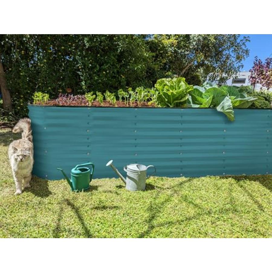 Turquoise 8×2×2 Ft Galvanized Raised Garden Beds Outdoor Metal Planter for Vegetables Flowers Large Garden Box Patented Tool-Fr