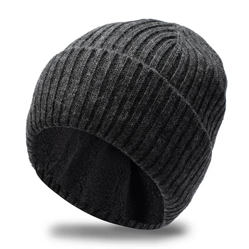 60-65Cm  Big Head Wool Blended Knitted Hats Men Winter Keep Warm Thickened Toand Beanies Large Size Cold Skullies Ski Golf Cap