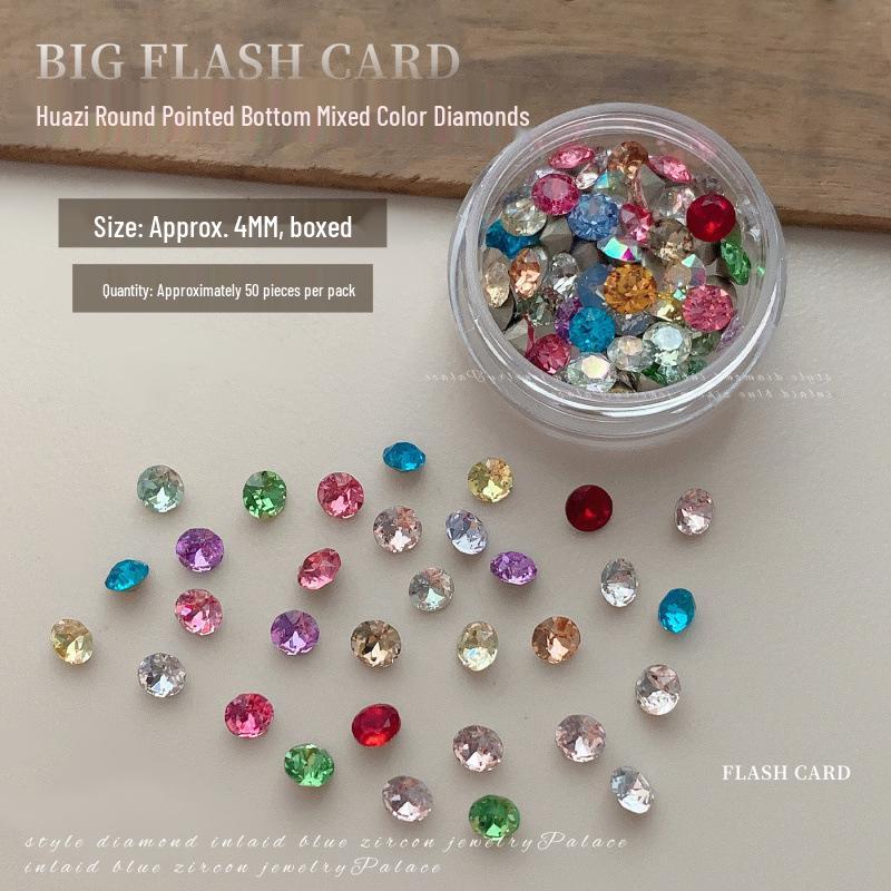 33-Cut Colored Pointed Rhinestones for Nail Art - Dazzling Multi-Faceted Round Stones, Ideal for DIY Filling and Stacking.