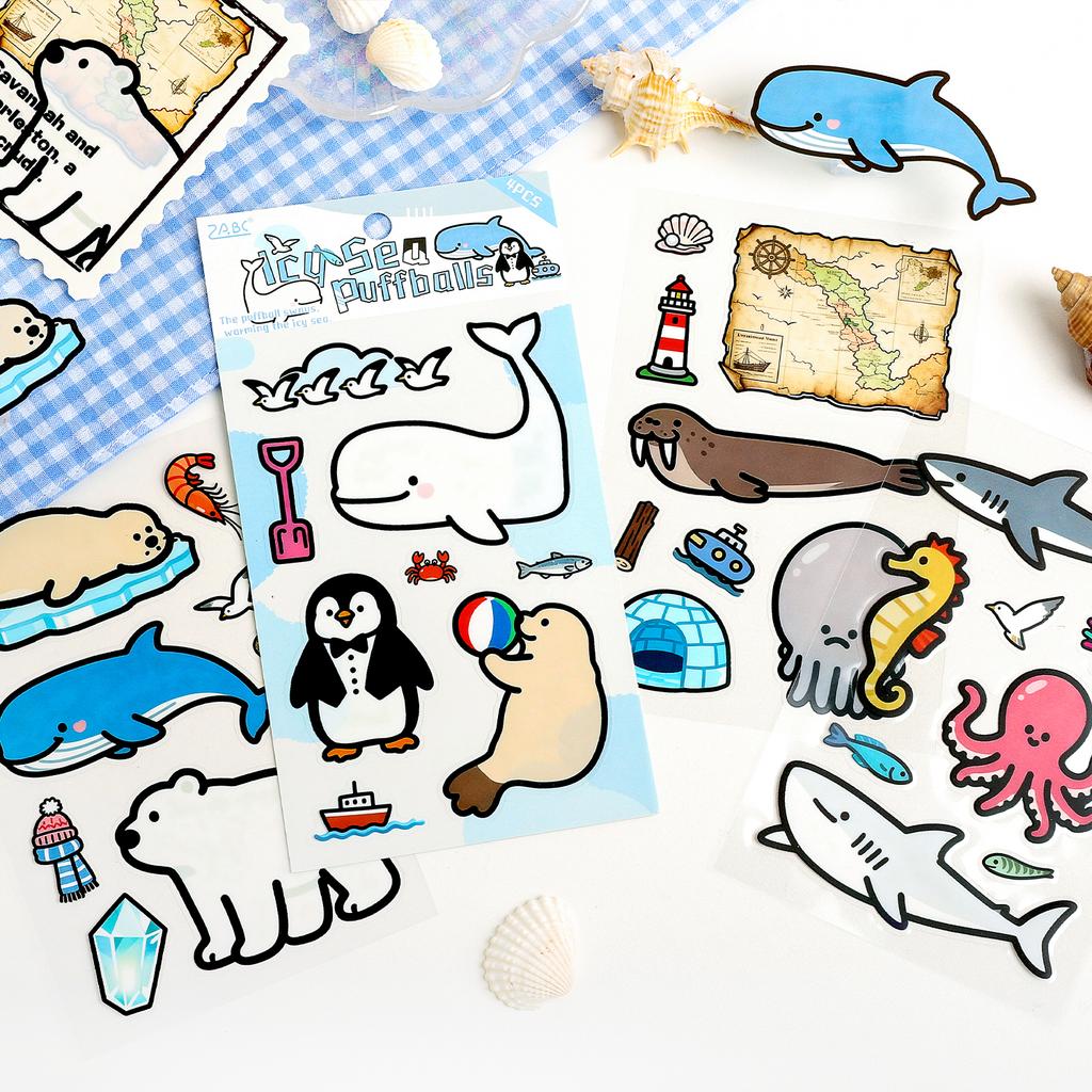 4/24 Sheets Kawaii PET Die Cut Cartoon Stickers DIY Scrapbook Stickers Creative Decorative Aesthetics Journal Supplies