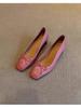 Spot second hair! Leather French single shoes women's spring summer square head evening wind thick heel bow beautiful work shoes