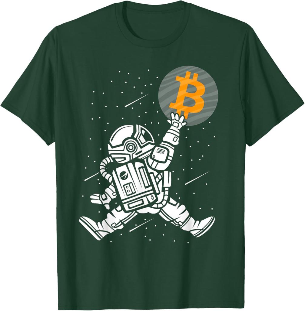 Bitcoin Astronaut Reaching for BTC Crypto Trader Graphic Tee Men Casual Short Sleeve