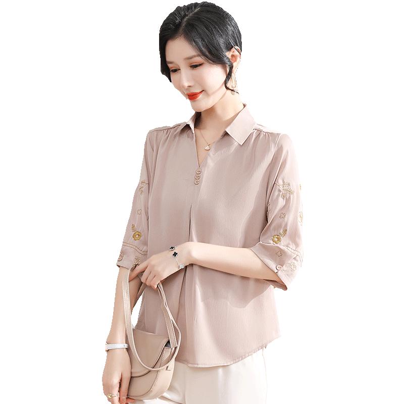 XUEXI Women s Embroidered Chiffon Summer Top XL