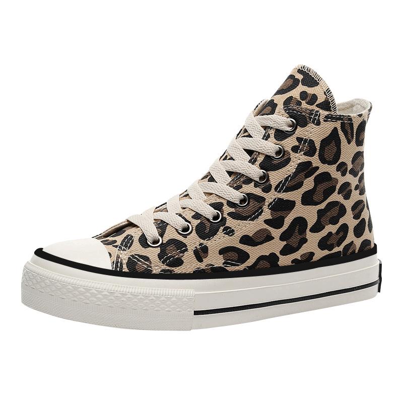 2019 Spring Women's Leopard Print High-Top Canvas Sneakers - Korean Style Harajuku Ulzzang