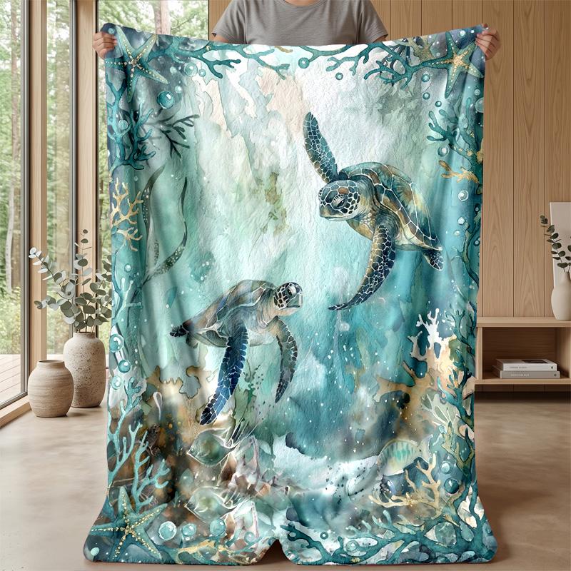 Oceanic Turtles Adventure Theme blanket Lightweight Warm Flannel Blanket Decorative Throw Blanket for Home Decoration