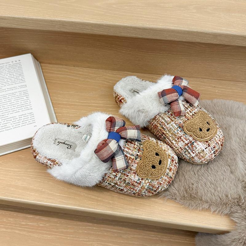 

Осень и зима новые туфли Мао Мао женская обувь плоские тапочки женские шлепанцы с мультяшным мишкой на платформе для улицы бархатные для тепла 41 хаки