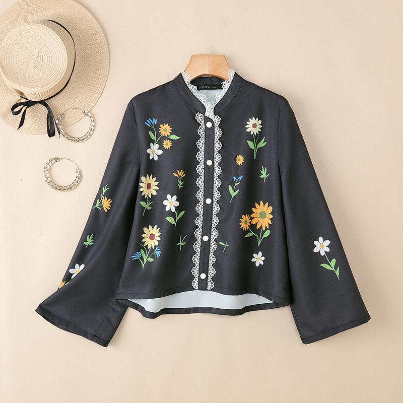 ZANZEA Women Casual Stand Collar Loose Long Sleeve Floral Blouse