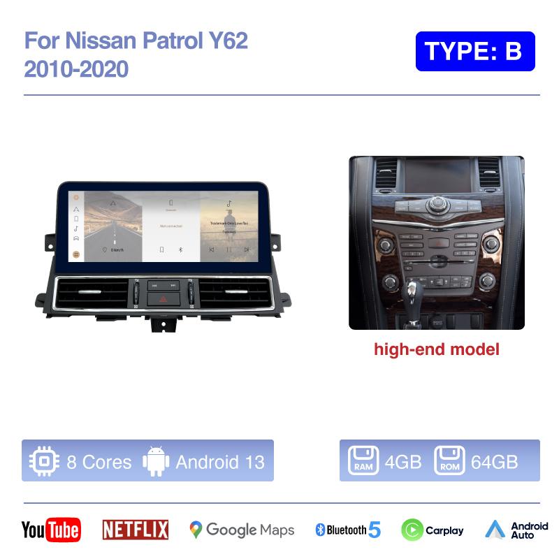 

12.3 Android13 Автомобільний Мультимедійний Відеоплеєр Для Nissan Patrol Y62 Infiniti QX56 QX80 2010-2020 GPS Навігація CarPlay Auto 4G