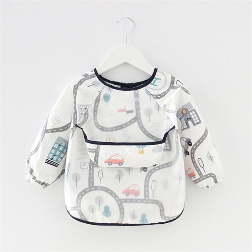 0-2Y Baby Toddler Long Sleeve Bib Cute Colorful Cartoon Printing Waterproof Smock Bib Boys Girls Burp Cloth Feeding Accessories 0-2Years