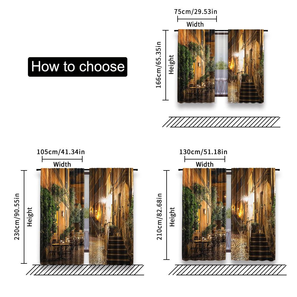 2Pcs Italian Curtain Old Courtyard Rome Italy Cafe Chairs City Historic Houses In Street For Bedroom Living Room And Dining Room