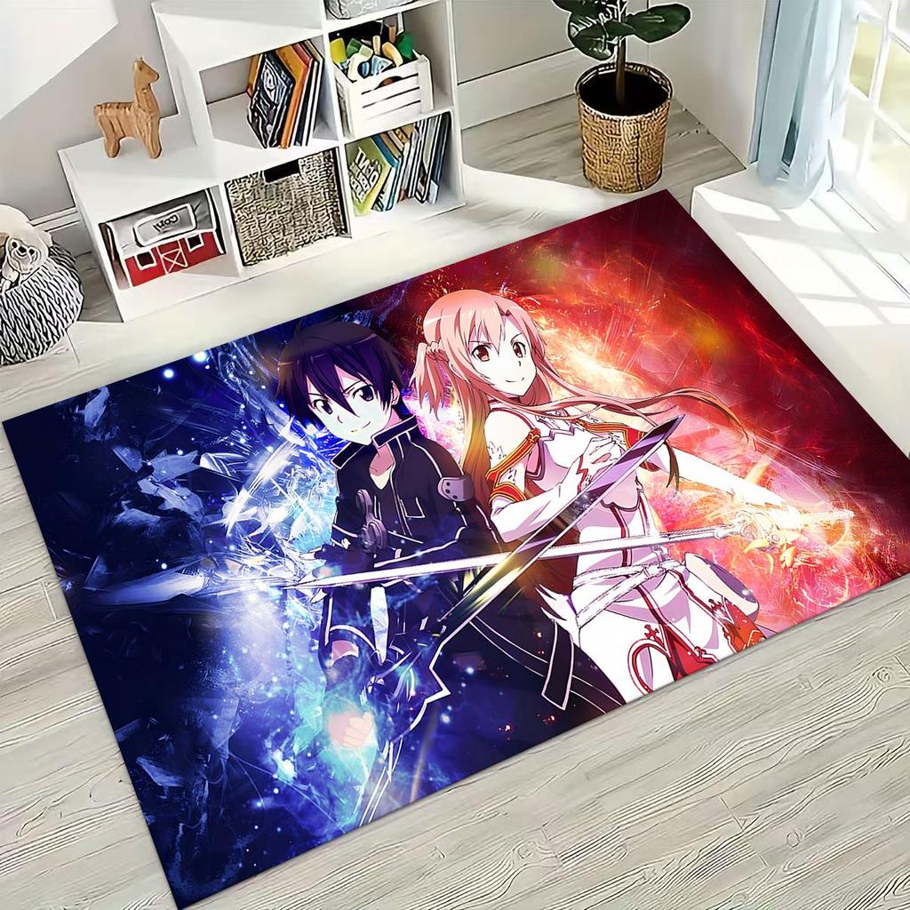 Anime SAO Sword Art Online Cartoon 3D Rug for Bedroom Living Room Sofa Home Doormat Decor, Large Kids Play Non-slip Floor Mat