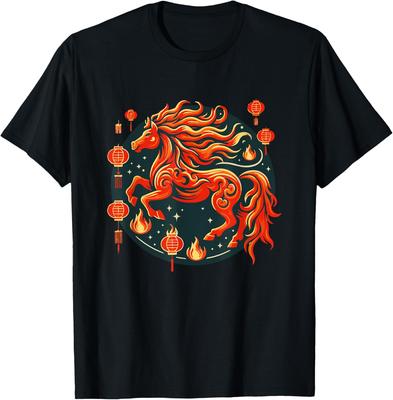 New Style Year of Horse Lunar New Year Chinese TShirt High Quality Cotton Crewneck Tops Tee Shirt Shor Streetwear