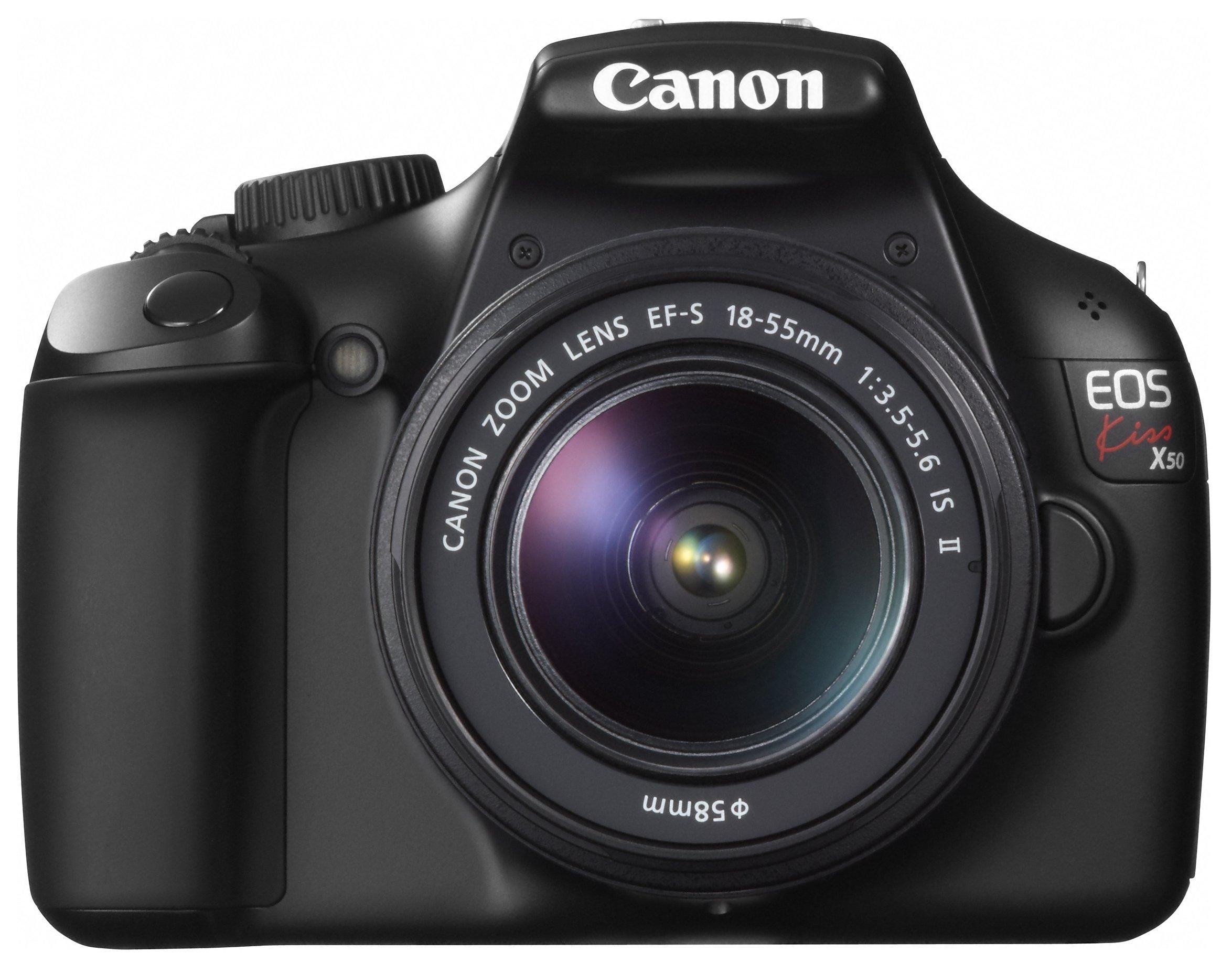 

Canon EOS Kiss X50 Digital SLR Camera with IS II Lens Black EF-S 18-55mm f/3.5-5.6 Kit, (KISSX50BK-1855IS2LK) чорний
