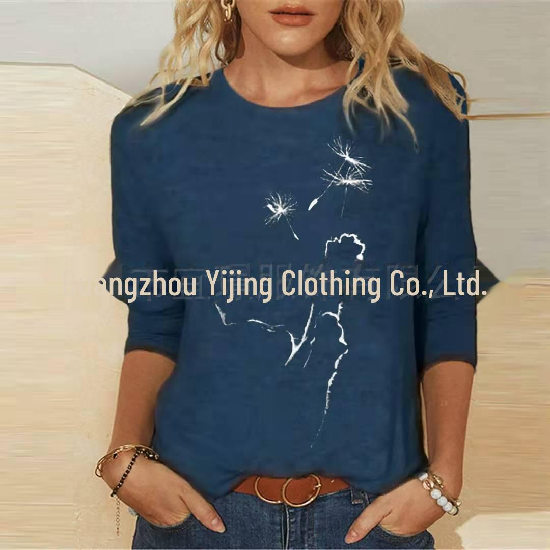 

2024 Женская повседневная трикотажная футболка с круглым вырезом и длинными рукавами с принтом животных S