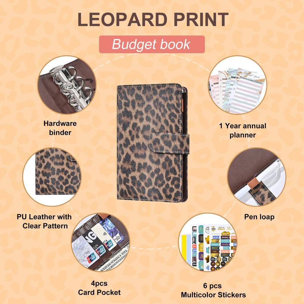 Creative Leopard Print Hand Ledger A6 Plan Book Binder 6 Holes Cash Budget Binder Notebook Office Stationery Premium